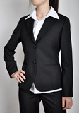 雅戈尔2扣女士职业装套装女装长袖西装工作装面试西服正装黑色