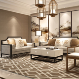 现代中式家具整装 售楼处轻奢仿古实木 样板房客厅新中式沙发组合