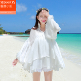 海边沙滩裙夏女装灯笼袖雪纺中长裙波西米亚显瘦度假连衣裙短两件