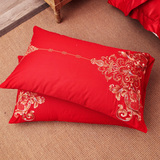 婚庆大红刺绣纯棉枕套48 74cm一对包邮全棉信封枕套特价床上用品