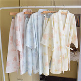 外贸女纯棉和服睡衣套装 夏季日式清新花朵半袖七分裤浴袍家居服