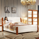 实木床双人床婚庆床地中海橡木床1.8米1.5米大床白色床高箱储物床