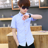 青少年短袖衬衫薄款男大童潮流印花男孩子夏季修身韩版学生衬衣服