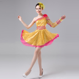 黄色爵士舞亮片舞台现代舞蹈演出服女2016新款短裙时尚广场舞服装