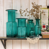 ZAKKA美式桌面复古蓝色清新简约透明玻璃小花瓶花器水培植物装饰