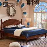 和木居 美式实木床1.8米 1.5米白橡木双人大床简约卧室家具乡村床