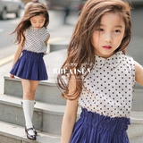 女童波点无袖翻领衬衫2016韩版夏季新款童装中大儿童小清新上衣潮