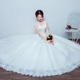 婚纱礼服2016春季新款韩式简约齐地显瘦大码新娘结婚一字肩婚纱