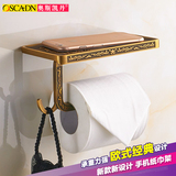 全铜仿古欧式纸巾架 卷纸架 浴室卫生间 厕所金色纸巾盒 可放手机