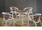 奇木欧式圈椅实木皮布艺白烤漆酒店美容办公家休闲椅茶桌椅三件套