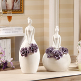 欧式西洋女陶瓷花瓶人物摆件现代家居装饰客厅酒柜礼品结婚工艺品