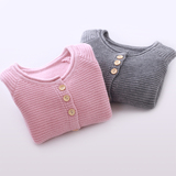 2016冬季新款韩国纯色女童针织开衫外套儿童圆领加厚毛衣羊毛衫