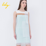 Lily2016夏季新品115250I7326修身拼色无袖连衣裙