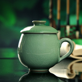 龙泉青瓷茶杯 陶瓷带盖会议杯陶瓷水杯子礼品杯办公杯个人泡茶杯