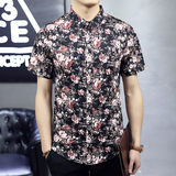 GSG沙田棉先生dickies2016夏季短袖修身男士青年衬衣植物花卉衬衫