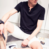 2016夏季新款男士V领短袖T恤韩版潮大码青年纯色半袖纯棉男装体恤