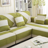 欧式绿色条纹亚麻夏沙发垫凉垫四季通用皮沙发垫防滑加厚沙发坐垫