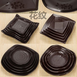 磨砂黑色日式仿瓷密胺餐具方形塑料蛋糕小吃自助西餐正方碟子盘子