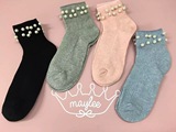 韩国东大门代购 May Lee新款彩色糖果色钉珠珍珠短袜女袜袜子