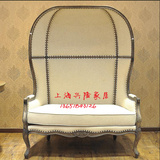 欧式美式实木框架太空椅复古做旧布艺软包沙发椅蛋壳椅高档奢华椅