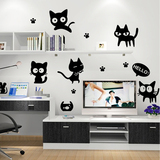 新品5只小黑猫历险记墙贴客厅花冰箱贴儿童房浪漫厨房可移除贴纸