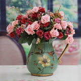 高品质欧式仿真花套装客厅 婚庆复古陶瓷花瓶装饰花假花摆件
