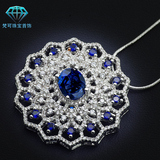 韩国高端奢华蓝宝石水晶锆石满钻宫廷花朵毛衣链女长项链配饰包邮