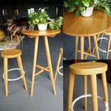 北欧实木吧台桌榉木圆桌欧式咖啡桌休闲餐桌小户型圆桌吧台凳组合