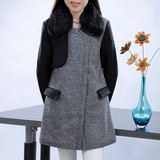 2015冬季新款中长款欧美韩版时尚百搭大衣显瘦毛领加厚外套上衣女
