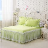全棉韩版公主床裙素色纯色纯棉蕾丝韩式床罩单件床上用品绿色白色