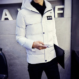 2015年冬装韩版新款男士修身棉衣 时尚白色潮男外套个性男装