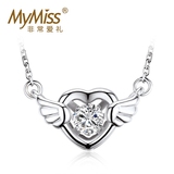 Mymiss正品925银镀铂金项链短款天使之心女锁骨链镶钻心形吊坠