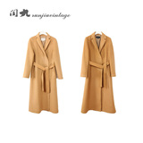 vintage古着孤品复古日本大衣纯色系带羊毛双面绒修身中长款外套5