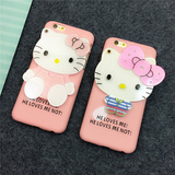 KT猫带镜子iphone6s手机壳磨砂硬苹果6plus保护套5s化妆镜女批/发