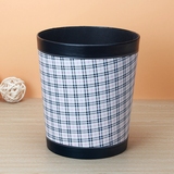 丽然 时尚格纹皮革废纸篓 垃圾桶筒小 桌面创意家用客厅欧式可爱