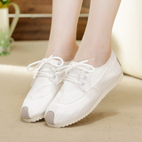 帆布鞋女学生韩版低帮懒人鞋平底内增高白色系带休闲布鞋百搭板鞋