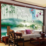 中式荷花沙发客厅电视背景墙壁纸3d立体山水风景大型整张壁画