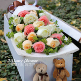 Tiffany 香槟粉白玫瑰混搭玫瑰礼盒装|福州鲜花速递|生日花店送花
