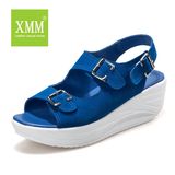 XMM2016夏季新款真皮摇摇凉鞋女厚底松糕学生韩版防水台中跟凉鞋