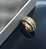 新款镀18k玫瑰金双排满钻韩版时尚戒指女指环食指钛钢韩国饰品