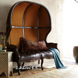 法式新古典太空椅鸡蛋椅实木贝壳靠椅简约皮艺鸟笼蛋壳椅客厅家具