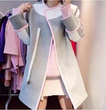 韩版中长款毛呢外套女2015秋装新款A字版修身显瘦呢子大衣潮女装