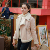 毛呢外套女2015冬韩版鹿皮绒加绒加厚小外套女短款羊羔绒外套学生