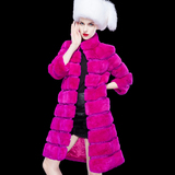 2015新款女装中长款獭兔毛皮草外套立领七分袖修身显瘦韩版大衣