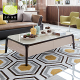奕尚家具 现代简约 钢化玻璃茶几客厅长方形烤漆带抽储物实木茶桌