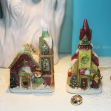 新款圣诞节派对礼品礼物装饰品外贸出口陶瓷房子房屋烛台摆件