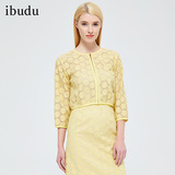 ibudu2016春装新款小香风蕾丝绣花圆领七分袖短外套女Y512502W10