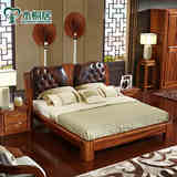 木桐居家具现代中式实木床 乌金木床1.8米实木床 卧室真皮双人床