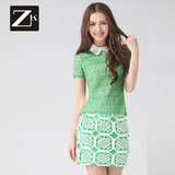 ZK2016春装新款连衣裙修身一步裙女装蕾丝连衣裙蕾丝裙娃娃领拼接