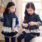 韩国童装2016冬装初春新款牛仔夹棉风衣外套男童女童薄款棉衣棉袄